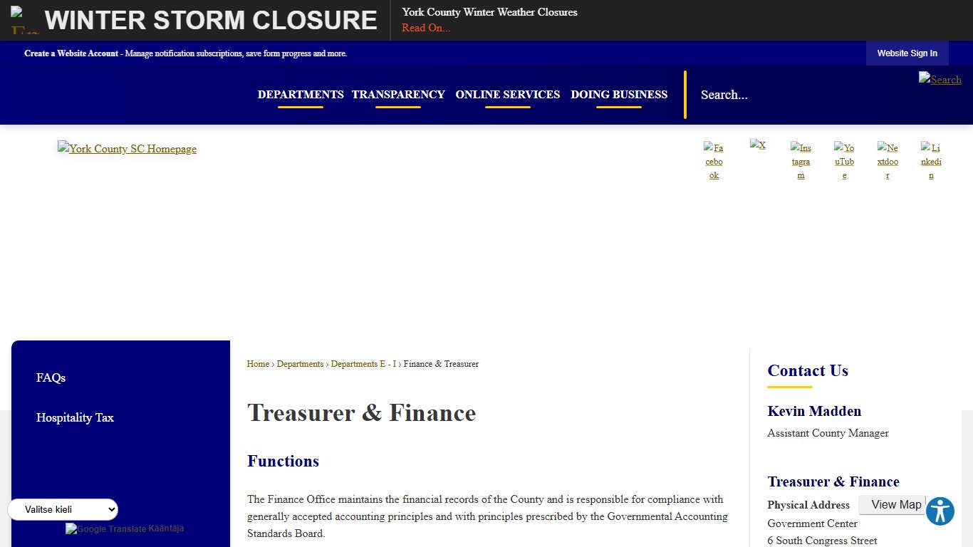 Treasurer & Finance York, SC